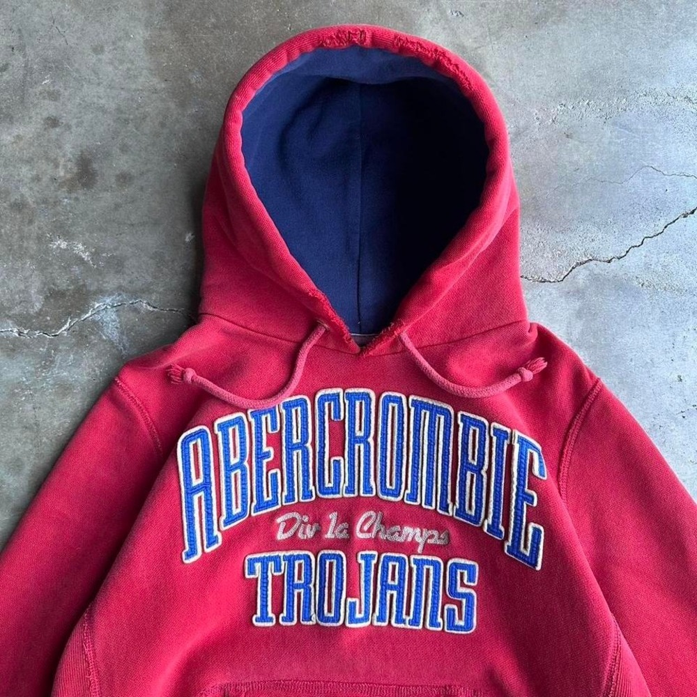 Vintage 90s Red and blue Abercrombie & Fitch reverse weave hoodie